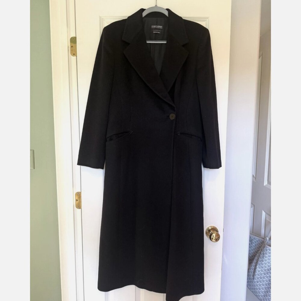 Giorgio Armani Vestimenta 100% Cashmere Long Coat Jacket Black Women's Large 42